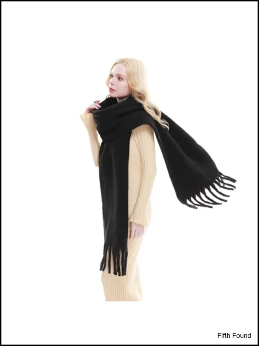 Chunky Oversized Blanket Scarf Tassel Winter Wrap Thick Polyester